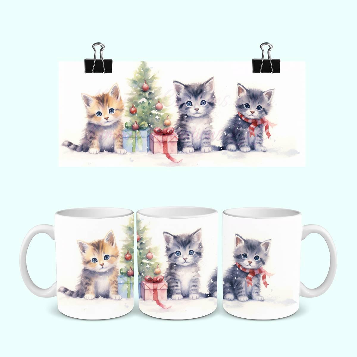 Cat Christmas Mugs - 3 cute kitten designs - Kimmie's Creations L.L.C.