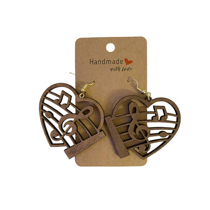 Musical Notes a Keyboard and Staff Lines in a Heart Wooden Earrings - Kimmie's Creations L.L.C.