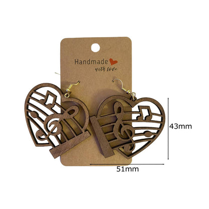 Musical Notes a Keyboard and Staff Lines in a Heart Wooden Earrings - Kimmie's Creations L.L.C.