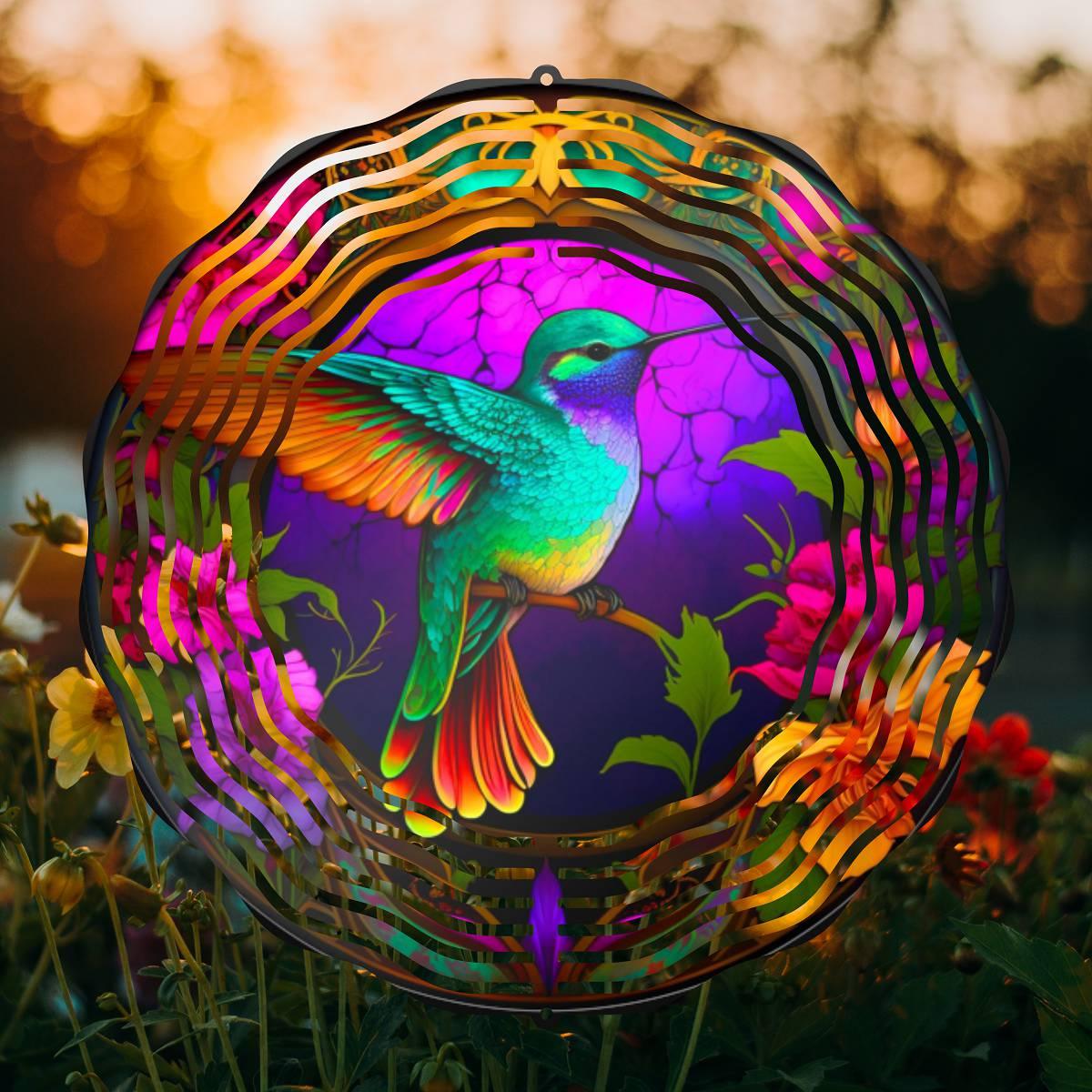 Colorful Hummingbird on a Purple Background - Wind Spinner - wind spinner