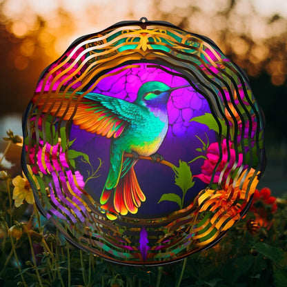Colorful Hummingbird on a Purple Background - Wind Spinner - wind spinner