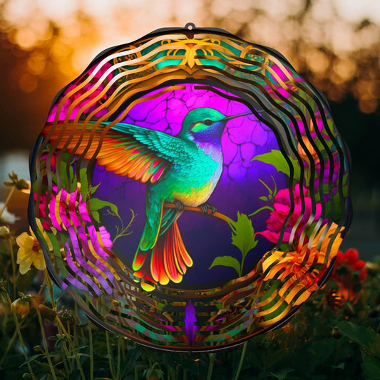 Colorful Hummingbird on a Purple Background - Wind Spinner - wind spinner