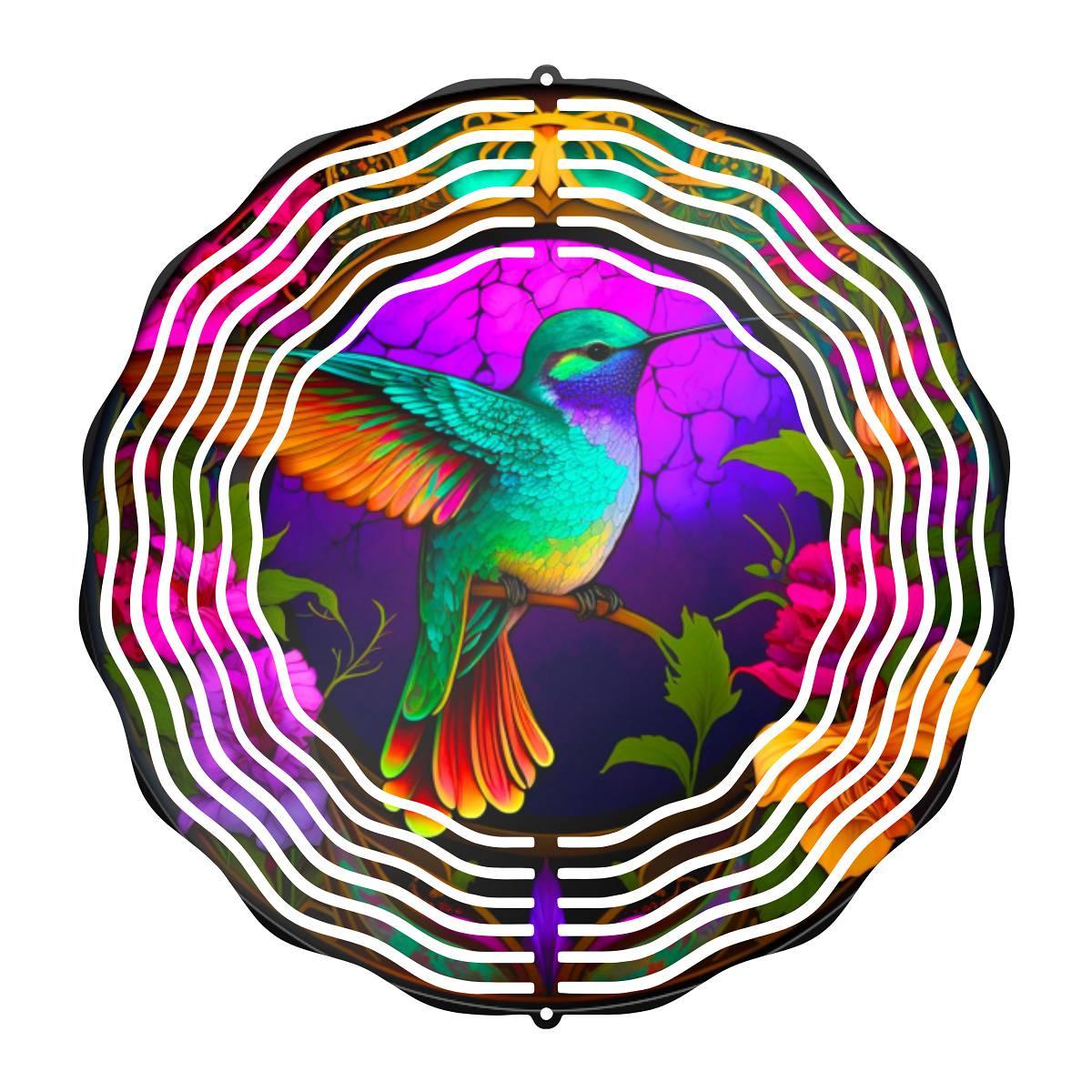 Colorful Hummingbird on a Purple Background - Wind Spinner - wind spinner