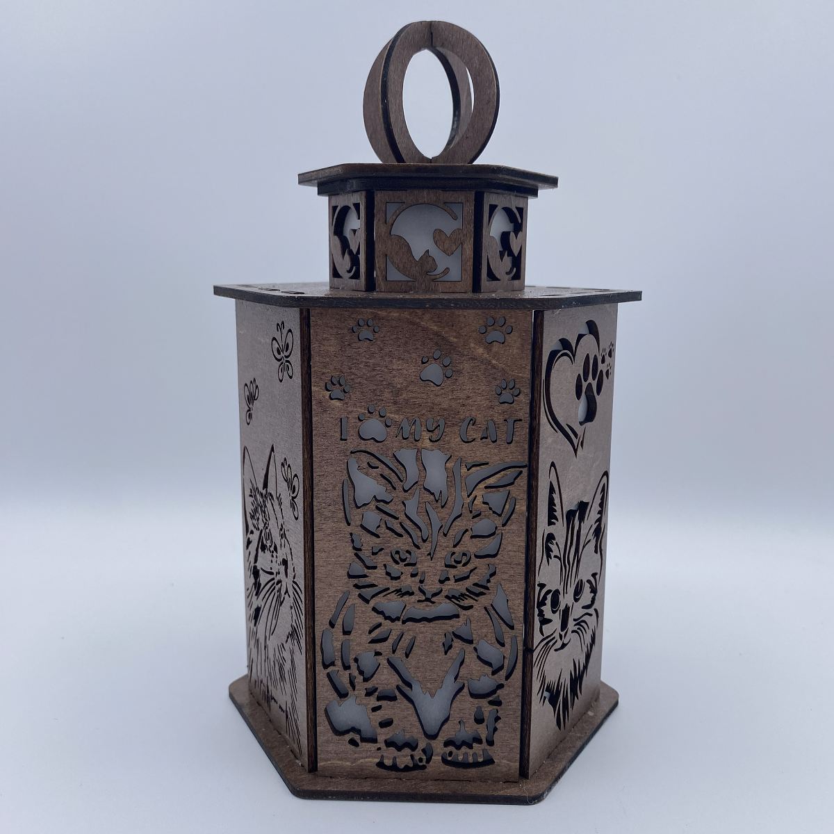 Crazy Cat Lady Lantern - Laser Cut Wooden Decor with LED