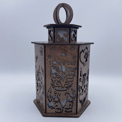 Crazy Cat Lady Lantern - Laser Cut Wooden Decor with LED