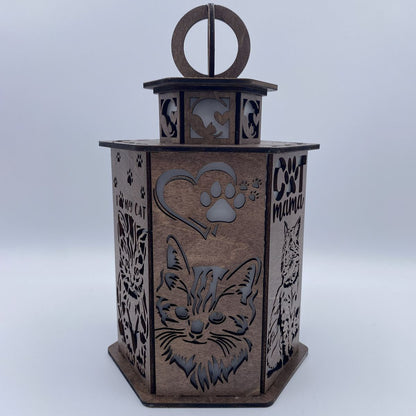 Crazy Cat Lady Lantern - Laser Cut Wooden Decor with LED