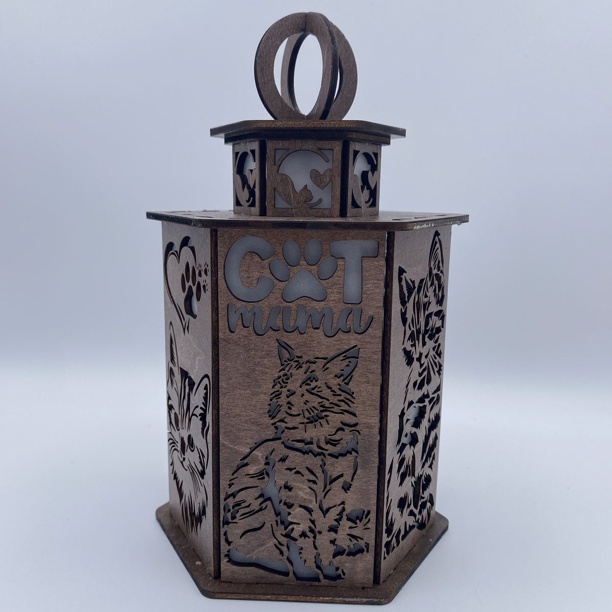 Crazy Cat Lady Lantern - Laser Cut Wooden Decor with LED