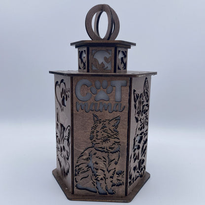 Crazy Cat Lady Lantern - Laser Cut Wooden Decor with LED