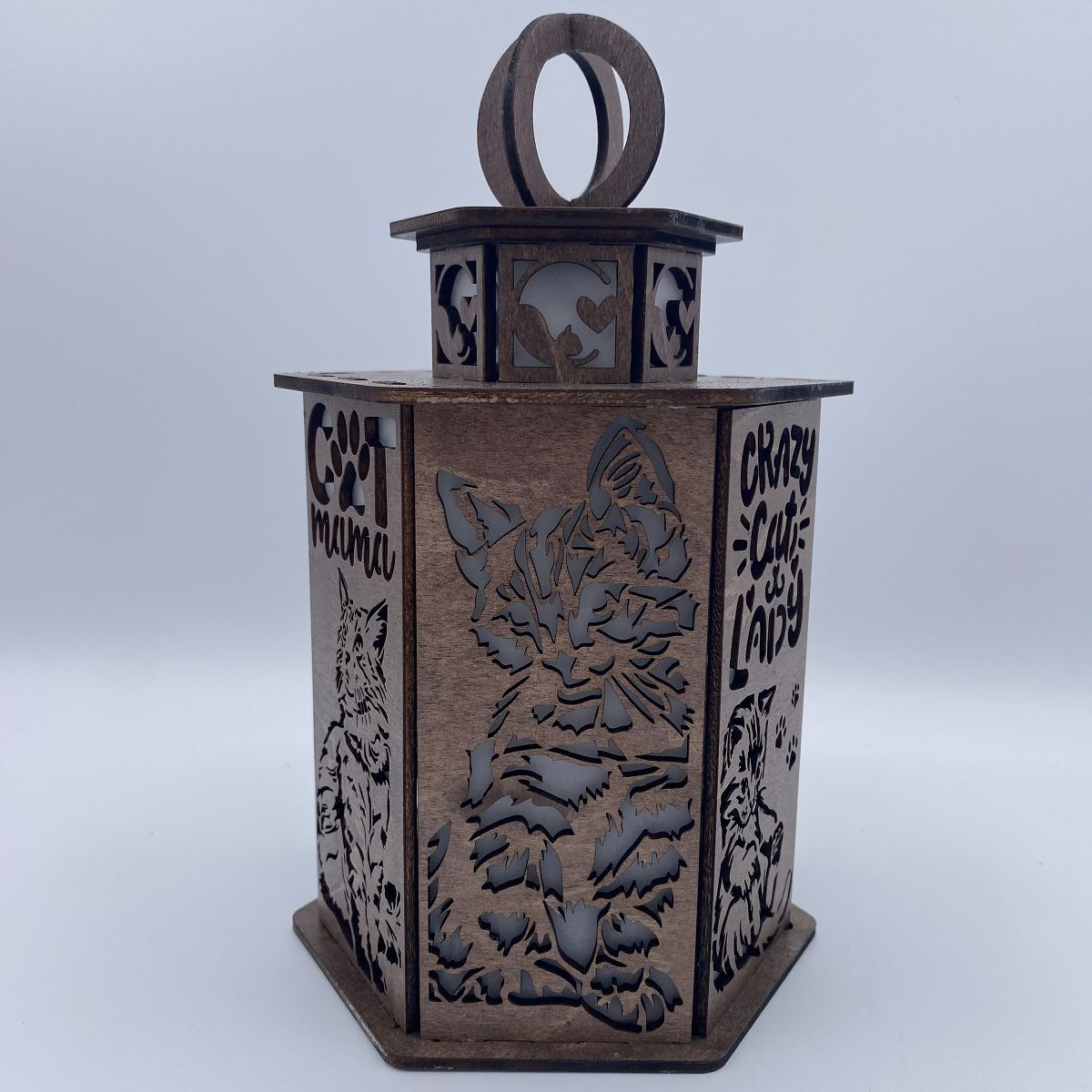 Crazy Cat Lady Lantern - Laser Cut Wooden Decor with LED