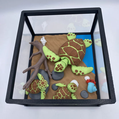 Detailed ocean-themed 3D printed turtle diorama scene
