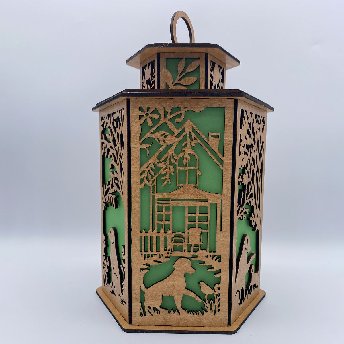 Dog & Puppy Lantern - Laser Cut Wooden Decor with LED