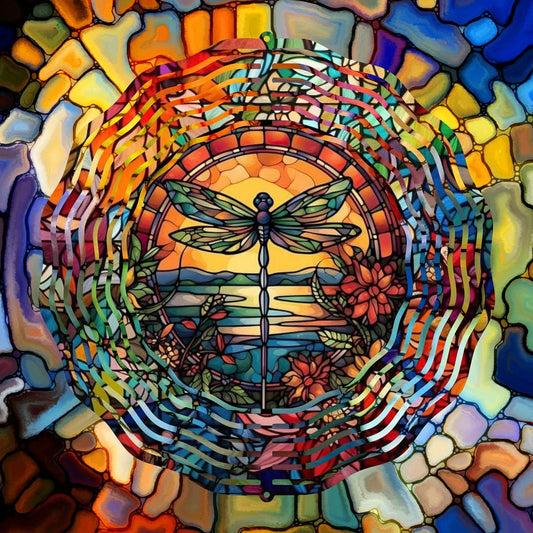 A Dragonfly in Stained-glass Wind Spinner - wind spinner
