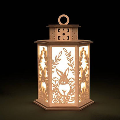 Easter Bunny Cupola Lantern with floral design and a flameless candle - Teak - decor