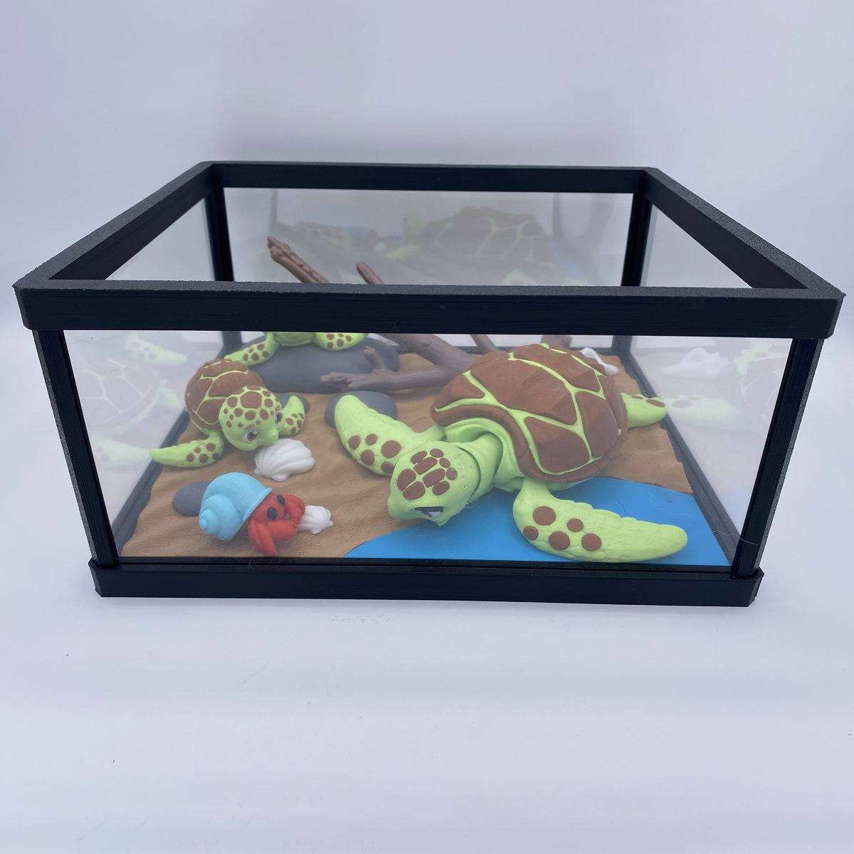 Green sea turtle terrarium 3D printed articulated diorama display