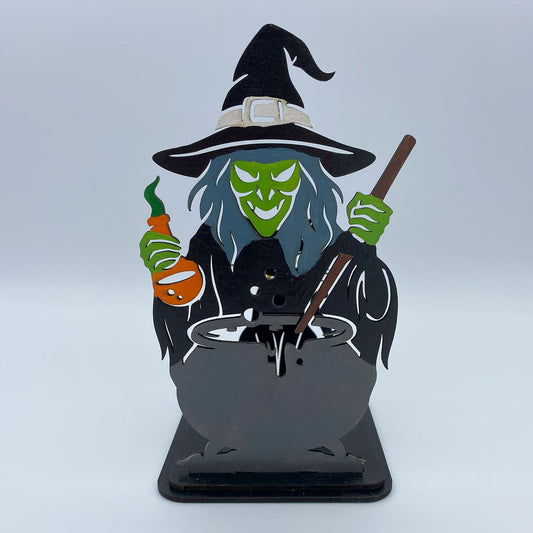 Halloween Witch and Black Cat Flameless Candle Decor
