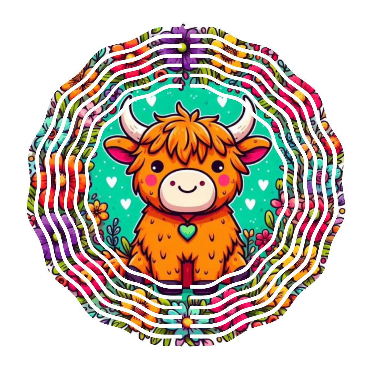 Highland Cow Playfully Twirls! - a Wind Spinner - Kimmie's Creations L.L.C.