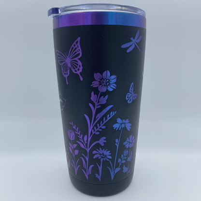 Highland Cow with Floral and Butterflies Motif Engraved Tumbler
