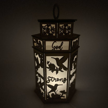 Inspirational Hummingbird with Flowers Tower Cupola flameless candle Lantern