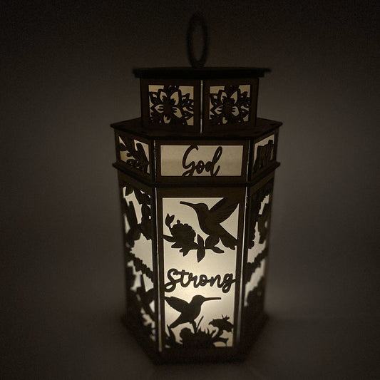 Inspirational Hummingbird with Flowers Tower Cupola flameless candle Lantern