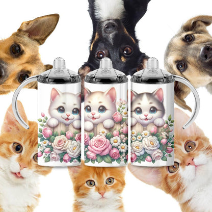 Kittens Peeking over a Fence - 12 oz Sippy - sippy cup