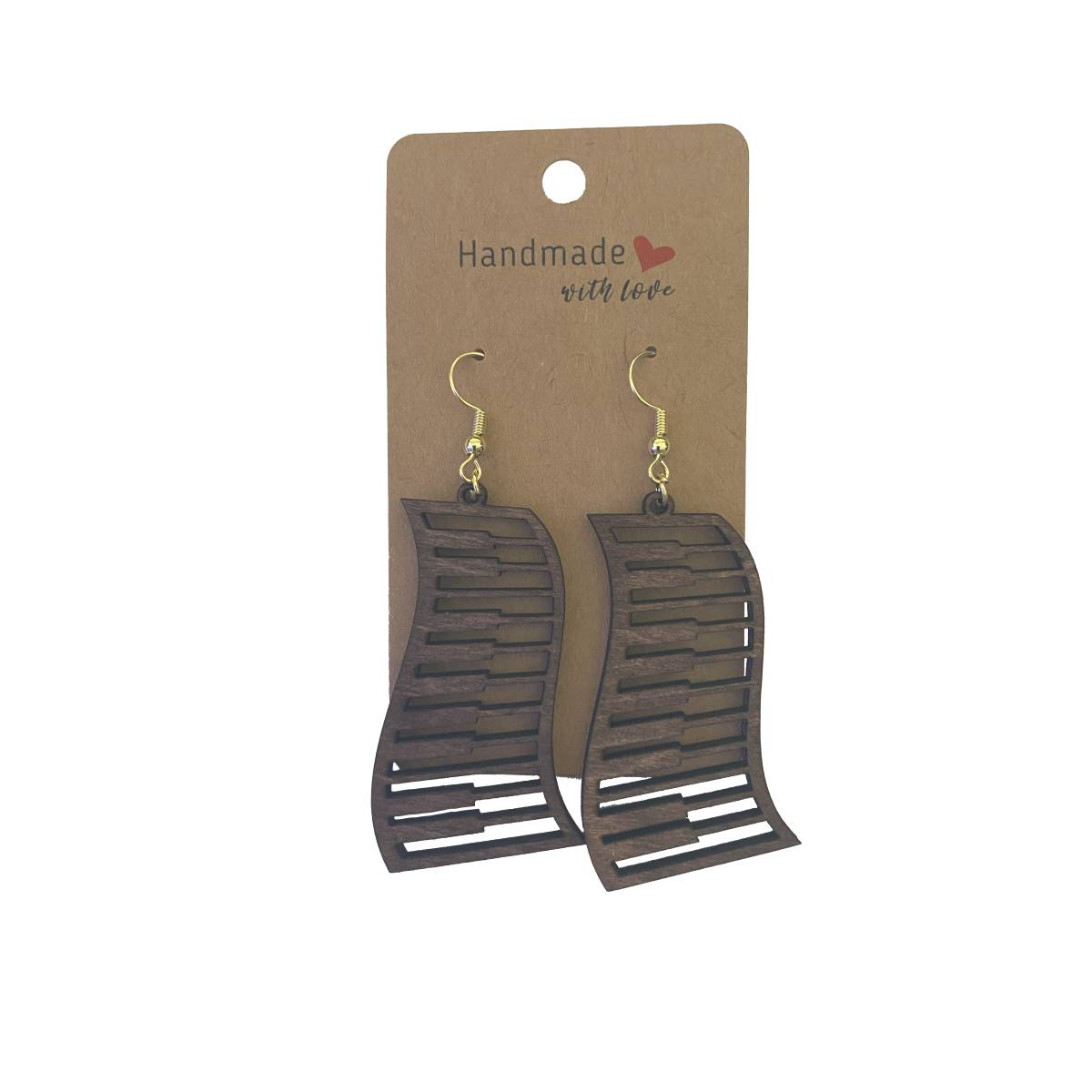 Musical Notes a Keyboard and Staff Lines in Heart Wooden Earrings - Basswood / Rosewood - jewelry