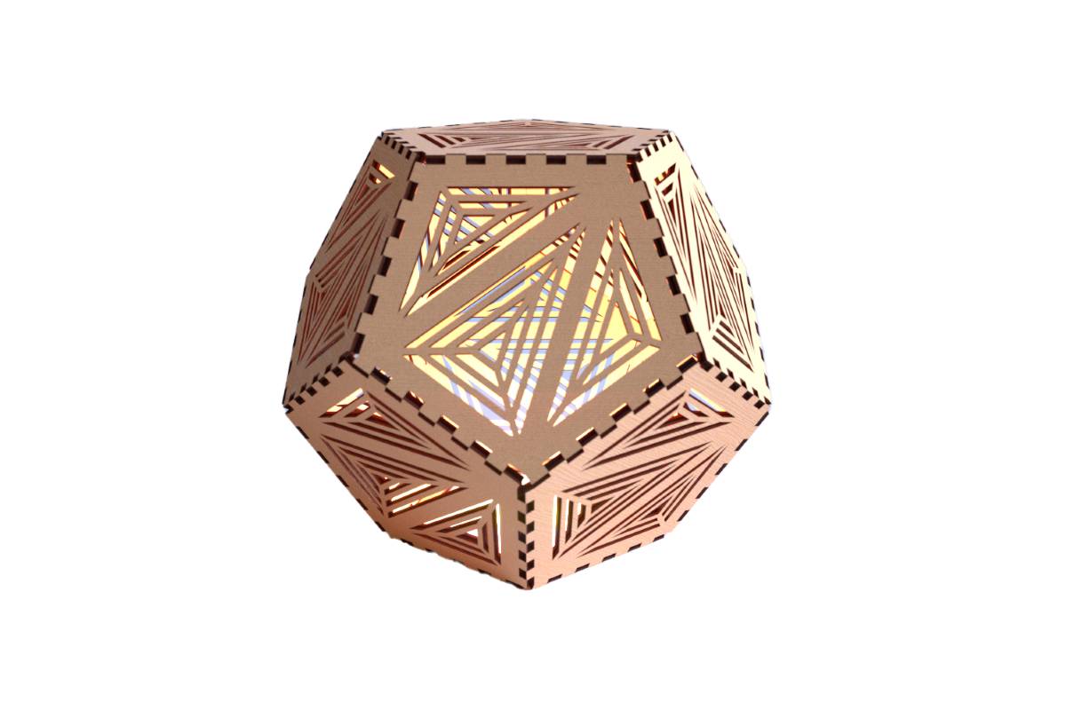Dodecahedron Lanterns with flameless candles - Line Design 1 / Basswood / Rosewood - decor