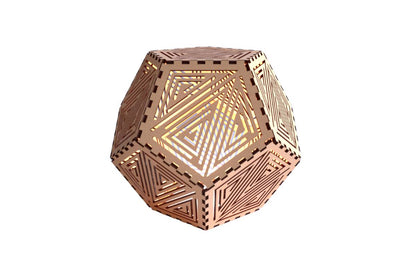 Dodecahedron Lanterns with flameless candles - Line Design 2 / Basswood / Rosewood - decor