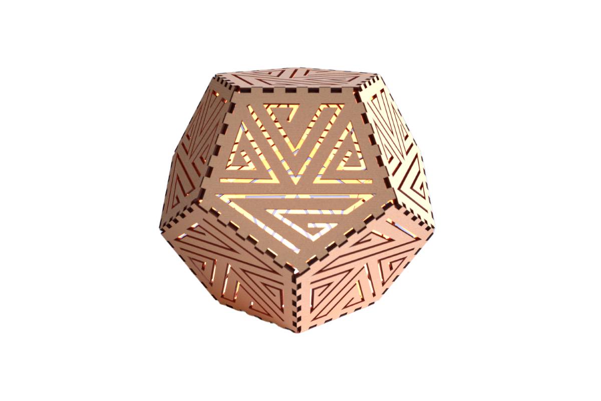 Dodecahedron Lanterns with flameless candles - Line Design 3 / Basswood / Rosewood - decor