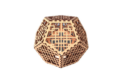 Dodecahedron Lanterns with flameless candles - Squares / Basswood / Rosewood - decor