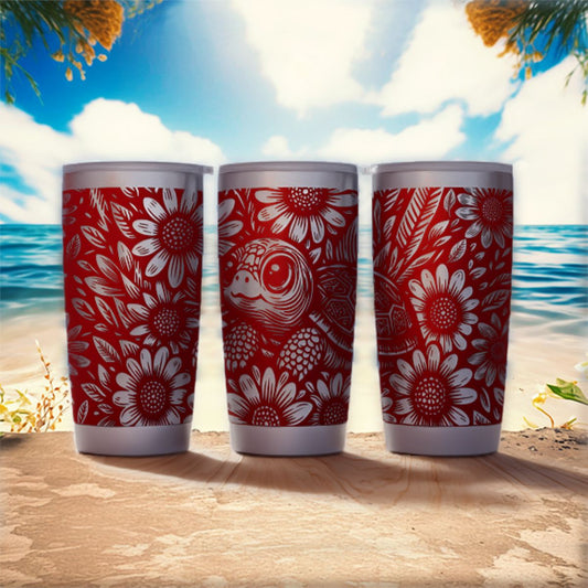 Little Turtle Floral Design Engraved Tumbler