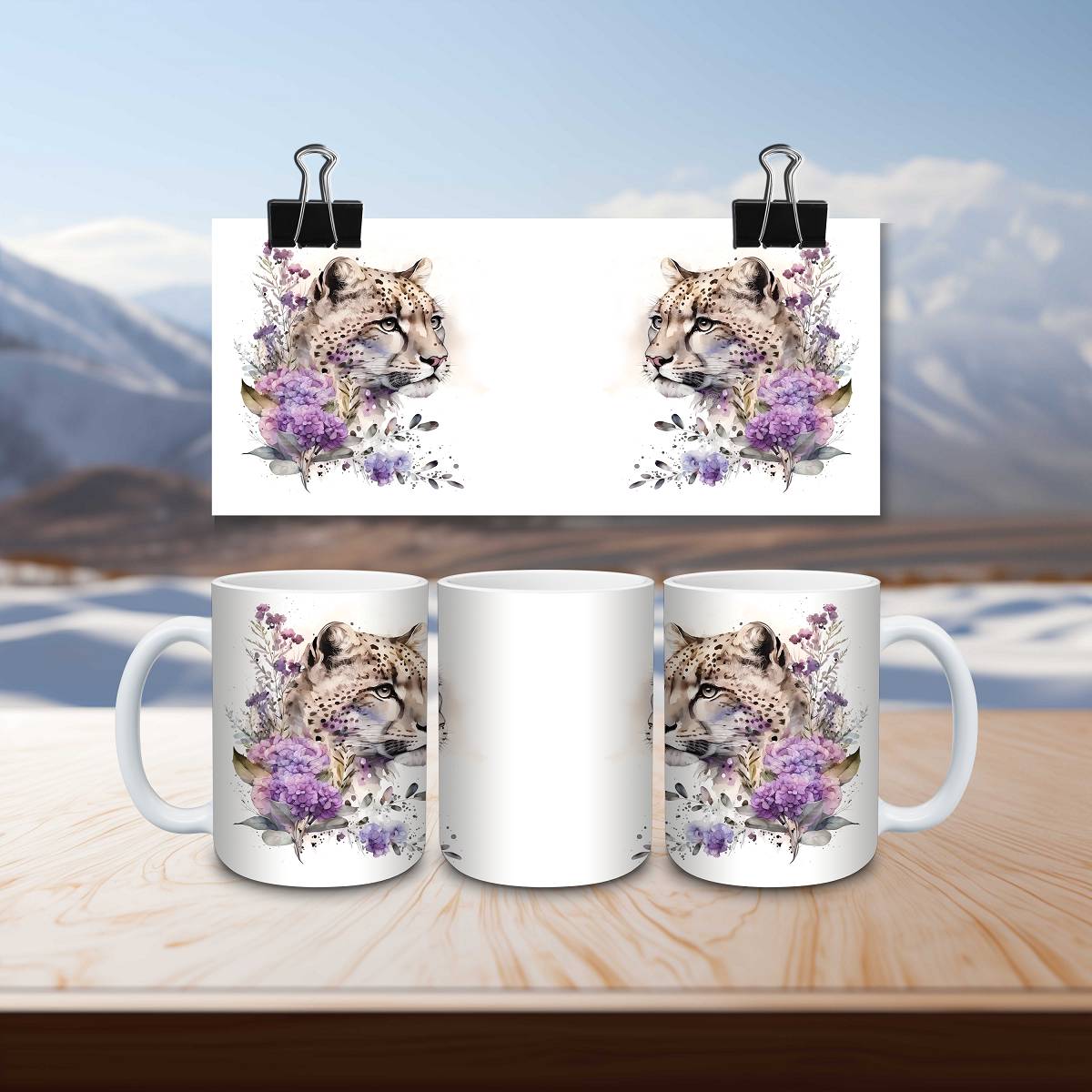 Snow Leopard in Astounding Watercolor Mug - mug