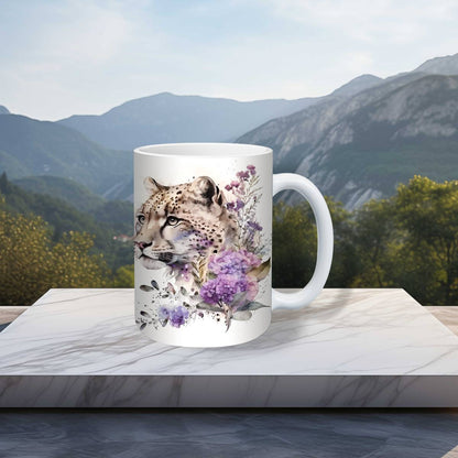 Snow Leopard in Astounding Watercolor Mug - mug
