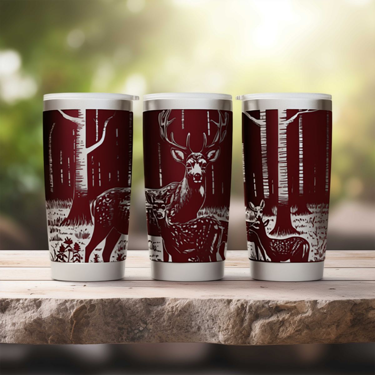 Majestic Deer Family in the Forest Engraved Tumbler