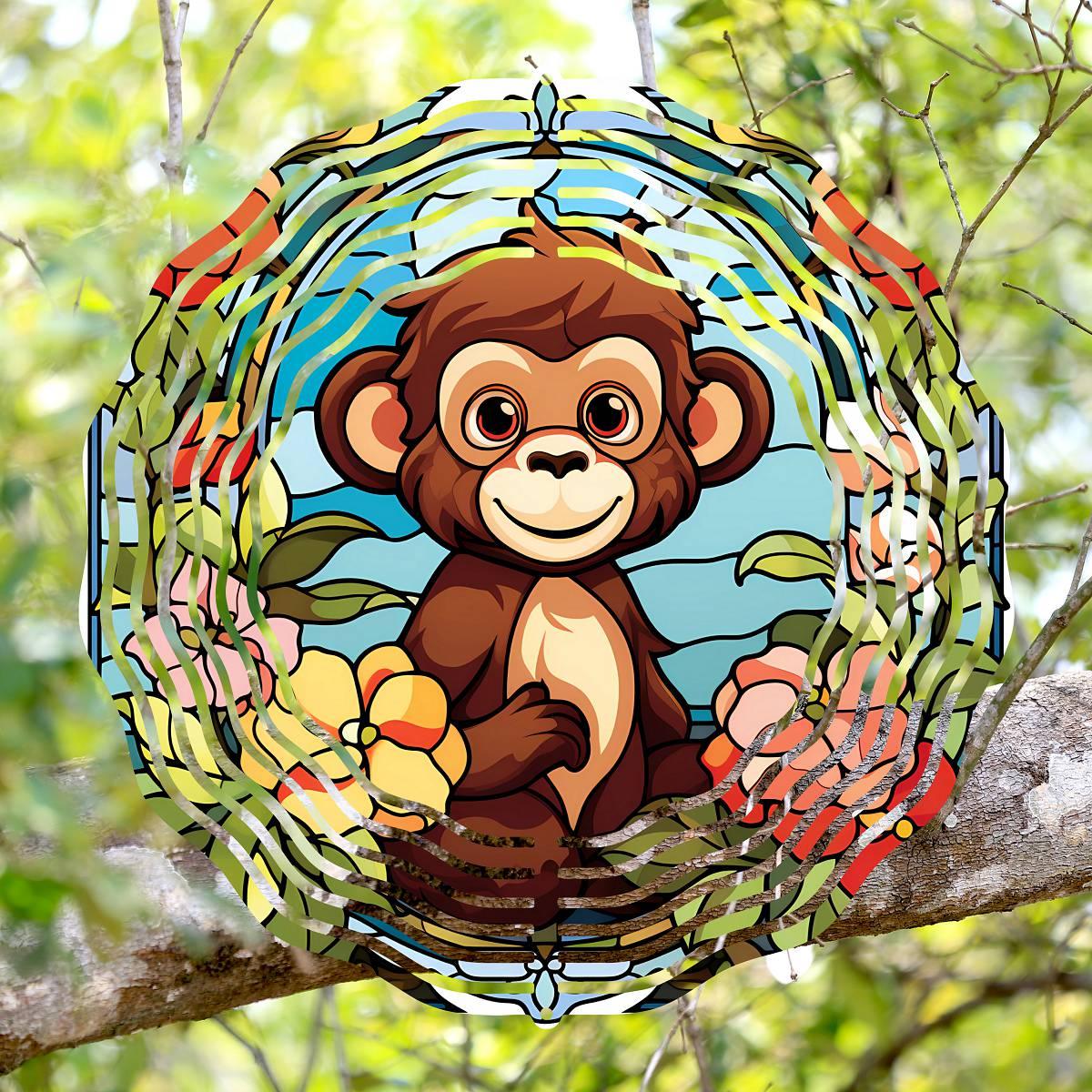 Stained-glass Monkeys with 4 design choices - a Wind Spinner - Kimmie's Creations L.L.C.