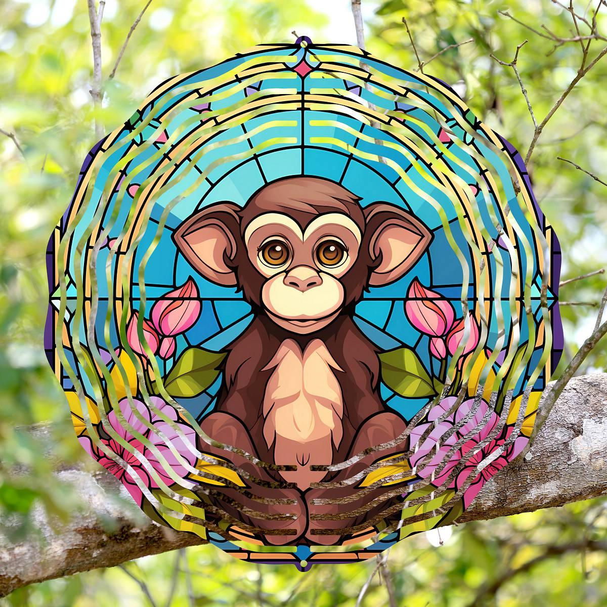 Stained-glass Monkeys with 4 design choices - a Wind Spinner - Kimmie's Creations L.L.C.