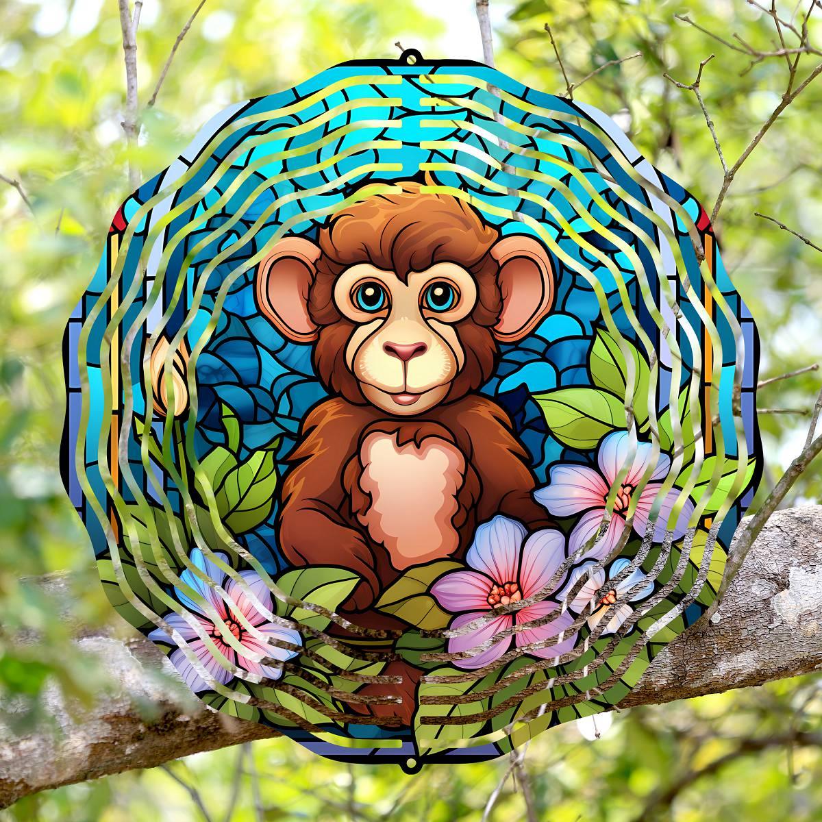 Stained-glass Monkeys with 4 design choices - a Wind Spinner - Kimmie's Creations L.L.C.