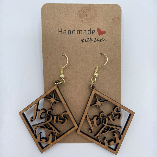 Christmas Nativity Wooden Earrings