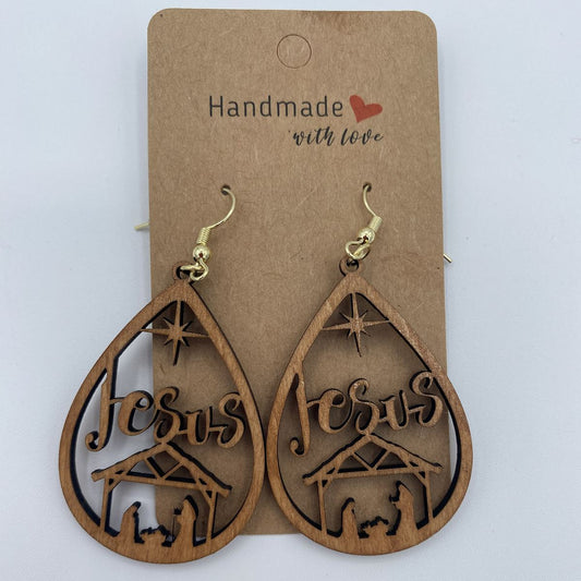 Christmas Nativity Wooden Earrings