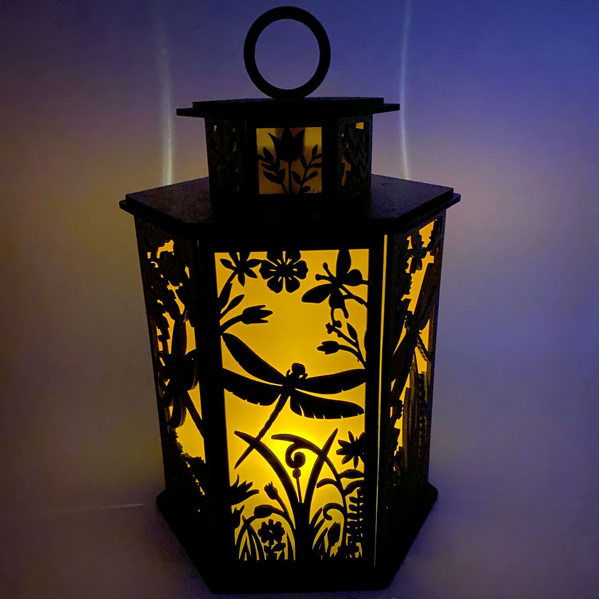 Dragonfly & Floral Cupola design flameless candle Lantern