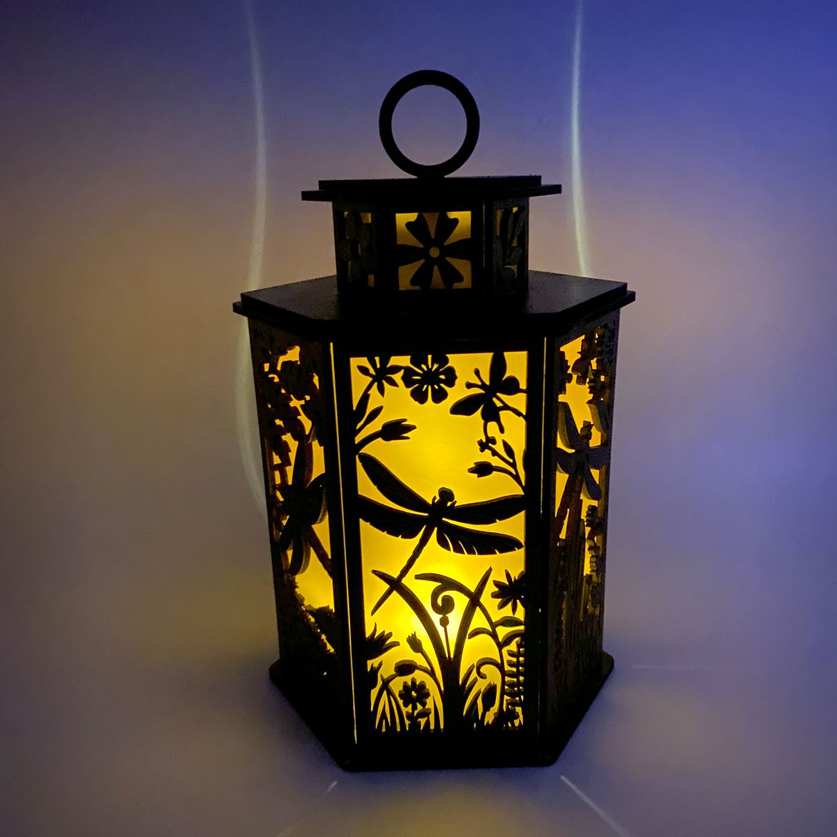 Dragonfly & Floral Cupola design flameless candle Lantern