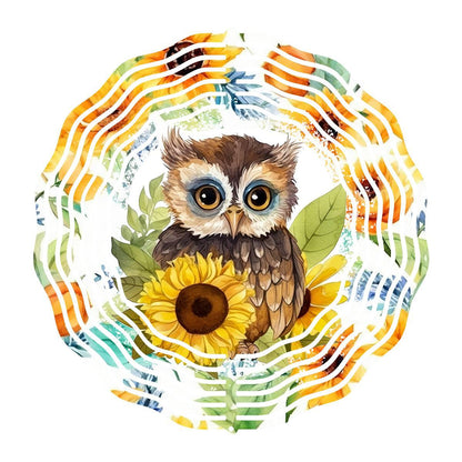 Cute Baby Owl Amongst several Sunflowers with 3 design choices Wind Spinner - wind spinner