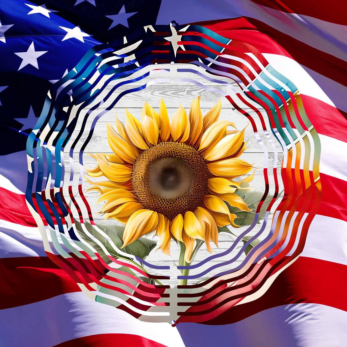 A Sunflower Wind Spinner with a Patriotic Border and 4 design choices - Kimmie's Creations L.L.C.