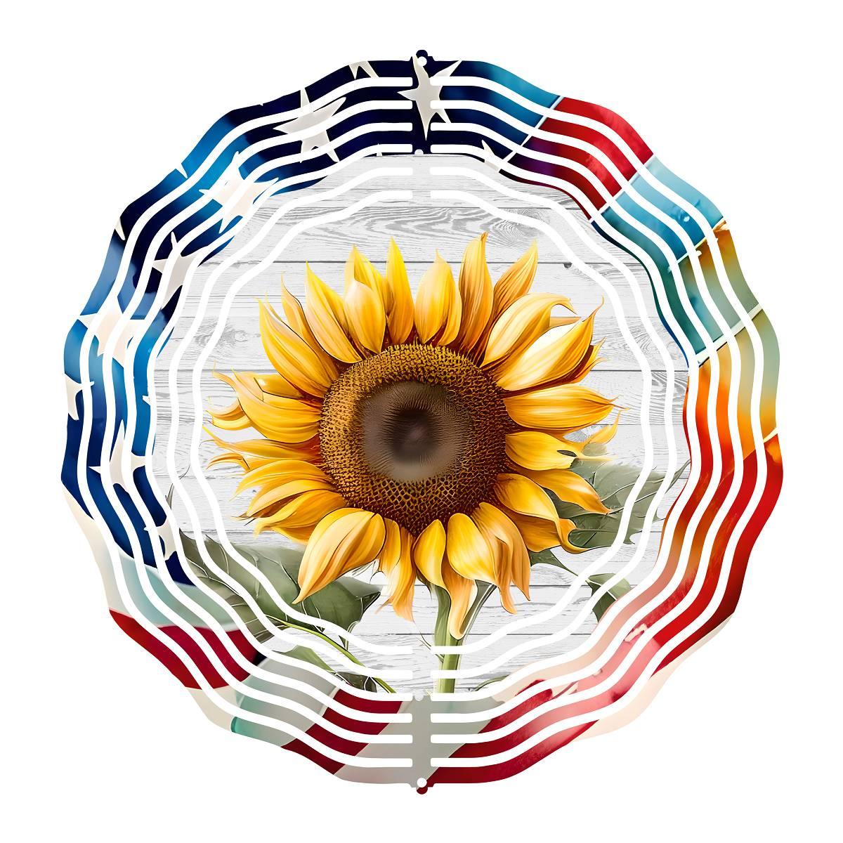 A Sunflower Wind Spinner with a Patriotic Border and 4 design choices - Kimmie's Creations L.L.C.