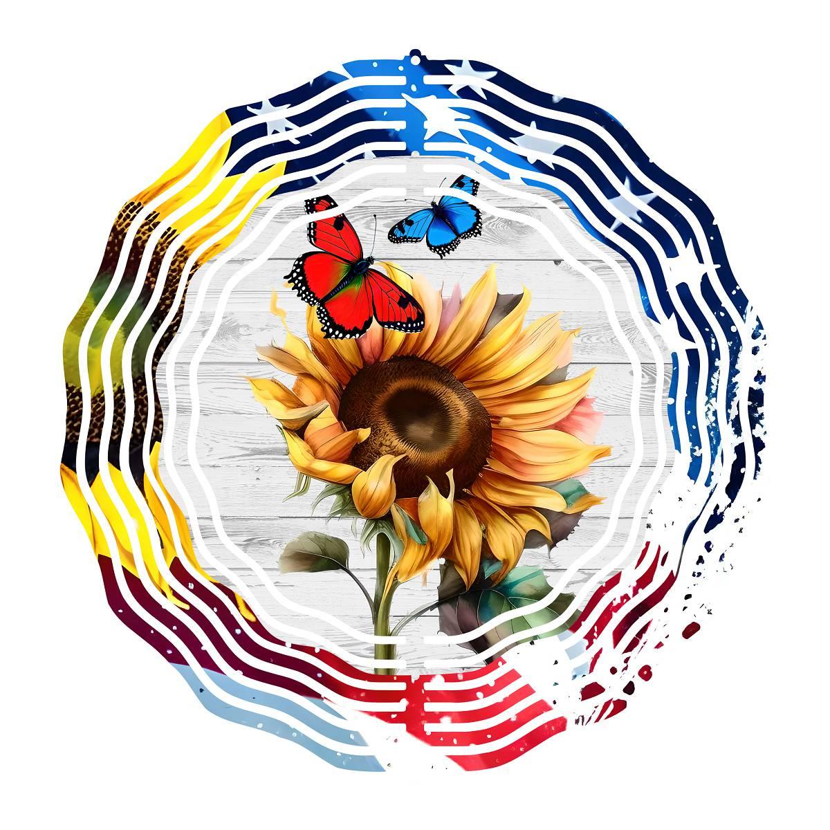 A Sunflower Wind Spinner with a Patriotic Border and 4 design choices - Kimmie's Creations L.L.C.