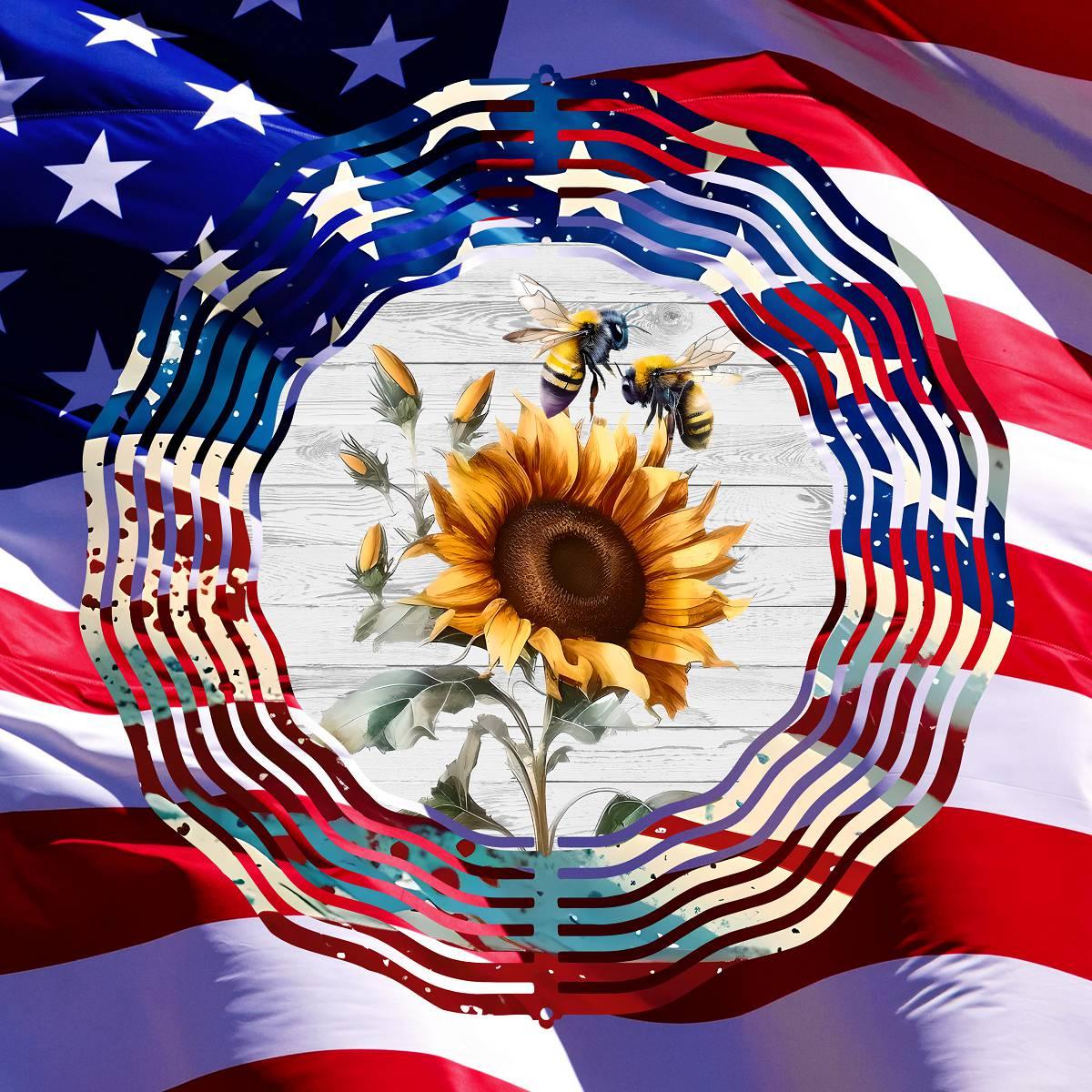 A Sunflower Wind Spinner with a Patriotic Border and 4 design choices - Kimmie's Creations L.L.C.