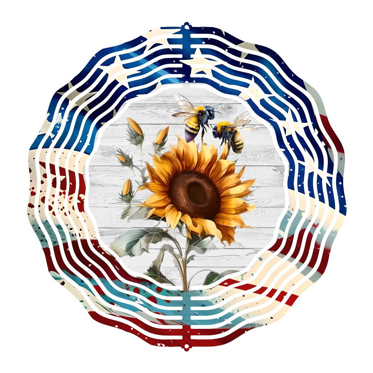 A Sunflower Wind Spinner with a Patriotic Border and 4 design choices - Kimmie's Creations L.L.C.