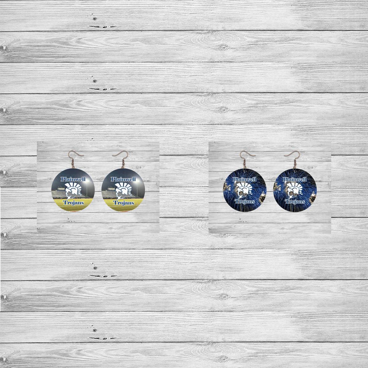 Plainwell Trojans Round Earrings - Kimmie's Creations L.L.C.