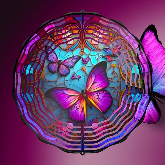 A Purple Butterfly on Stained-glass - a Wind Spinner - Kimmie's Creations L.L.C.