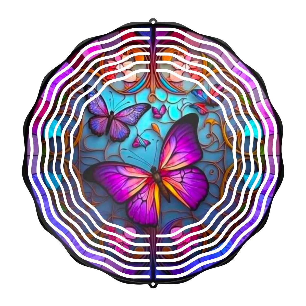 A Purple Butterfly on Stained-glass - a Wind Spinner - Kimmie's Creations L.L.C.