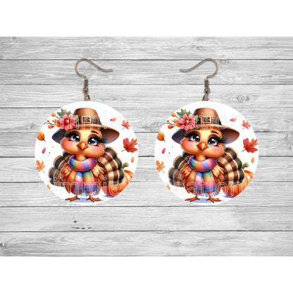 Cute Fall Turkey Round Earrings - Kimmie's Creations L.L.C.